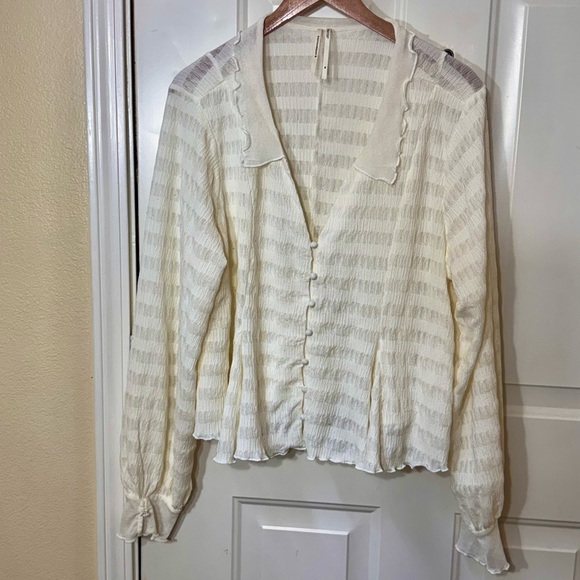 ANTHROPOLOGIE Long Sleeve Button Front Textured  Button-Up Blouse - Picture 4 of 12